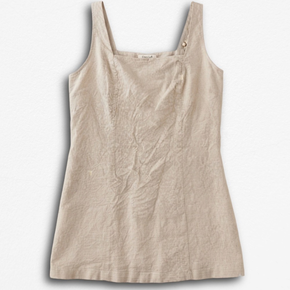 Old Navy Womens 3X‎ Linen Blend Square Neck Smocked Back Tank Top Beige Oatmeal